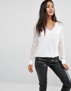 Supertrash Bouchra Sheer Sleeve Deep V Blouse - White