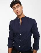 Asos Design Super Skinny Muscle Fit Shirt With Contrast Buttons In Navy