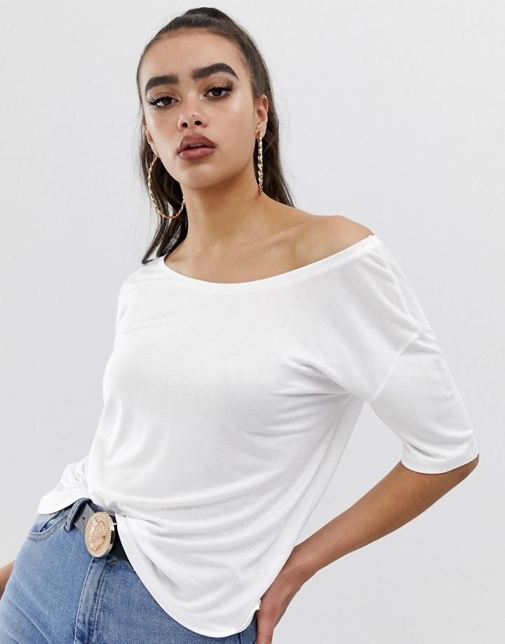 Asos Design Off Shoulder T-shirt In White - White