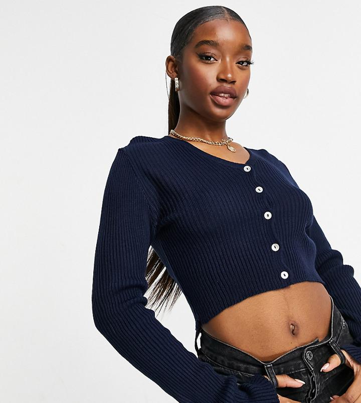 Daisy Street Cropped Button Front Cardigan In Navy