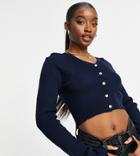 Daisy Street Cropped Button Front Cardigan In Navy