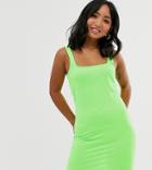 Noisy May Petite Erin Square Neck Bodycon Dress-green