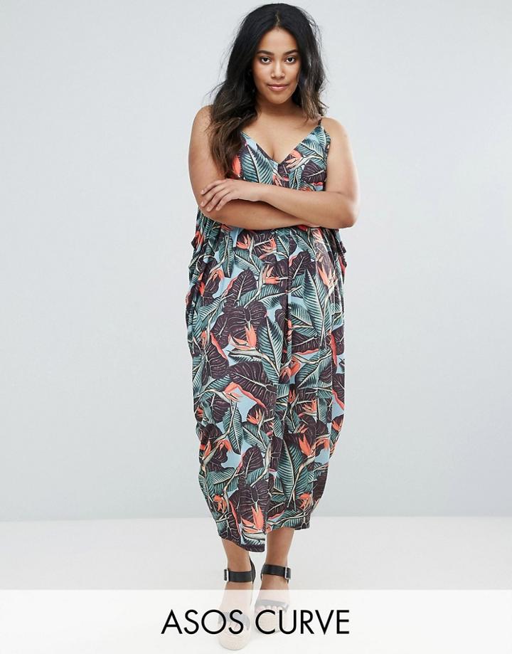 Asos Curve Drape Hareem Maxi Dress In Palm Print - Multi