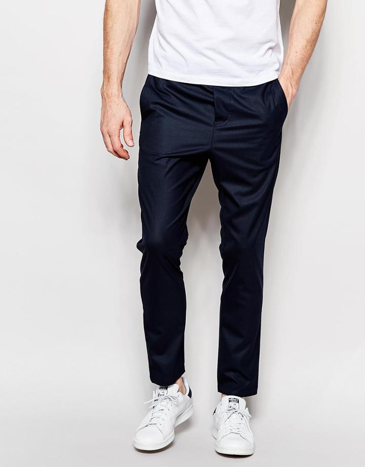 Jack & Jones Premium Trousers With Stretch And Elasticated Waist In Slim Fit - Navy