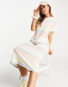 Asos Design Oversized Midi T-shirt Dress With Back Detail Cut Out In Pastel Stripes-multi