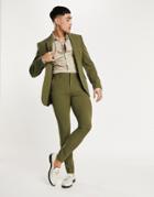 Asos Design Super Skinny Suit Pants In Olive-green