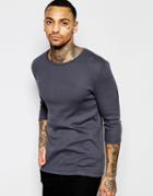 Asos Rib Jersey Extreme Muscle 3/4 Sleeve T-shirt In Washed Black - Washed Black