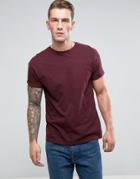 New Look Roll Sleeve T-shirt In Burgundy - Red