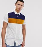 Asos Design Tall Skinny Fit Cut & Sew Poplin Shirt In Mustard & Navy - White