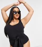 New Look Curve Tie Front Swimsuit In Black