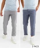 Asos Design 2 Pack Slim Chinos In Washed Blue & Light Gray Save-multi