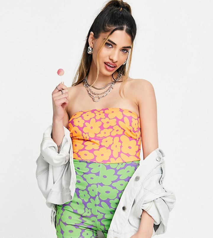 Collusion Flower Print Bandeau Romper In Multi