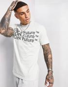 Asos Dark Future T-shirt With Front Triple Logo Print In Gray-grey