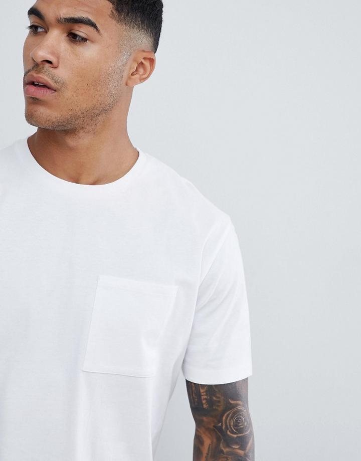 Asos Design Relaxed Fit T-shirt With Large Pocket In White - White