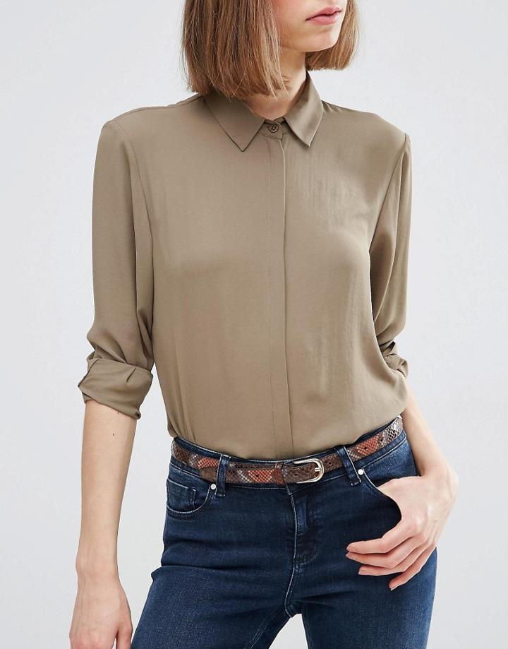 Asos High Shine Snake Skinny Waist And Hip Belt - Brown