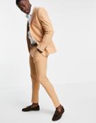 Asos Design Super Skinny Suit Pants In Tan Cotton Linen-brown