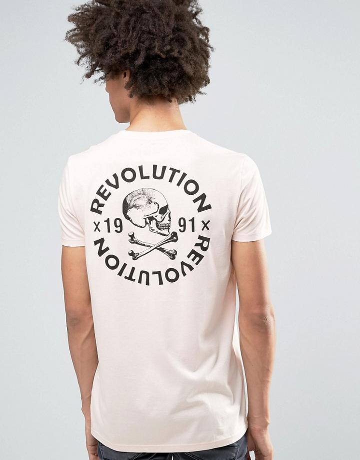 Asos Longline T-shirt With Skull And Cross Bones Print - Gray