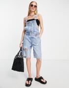 Only Longline Denim Overalls In Light Wash-blue