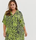 Asos Design Curve Chuck On Mini Shirt Dress In Neon Snake - Multi