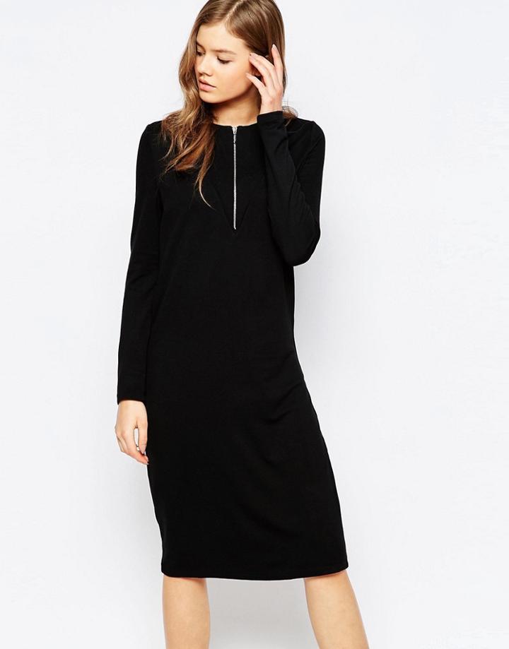 Pieces Cruna Zip Front Dress - Black