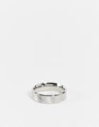Asos Design Waterproof Stainless Steel Band Ring With Horizontal Emboss In Silver Tone