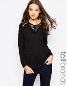 Y.a.s Tall Long Sleeve Lace Insert Blouse - Black