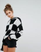 E.l.k Oversized Hoodie Sweater In Checkerboard - Black