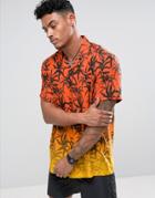 Jaded London Shirt With Revere Collar In Hawaiian Print - Orange