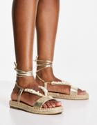 Asos Design Jukebox Beaded Two Part Espadrilles In Gold