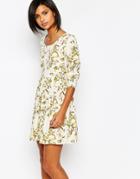 Vila Floral Skater Dress - Sandshell Print