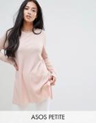 Asos Petite Top In Textured Rib With Long Sleeves And Side Splits - Pink