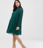 Asos Design Maternity Pleated Trapeze Mini Dress With Tie Neck - Green