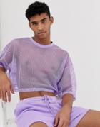 Asos Design Festival Two-piece Oversized Cropped T-shirt With Half Sleeve In Mesh In Lilac - Purple