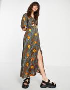 Topshop Recycled Polyester Blend Geo Floral Cut Out Midi Dress-multi