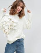 Asos Sweater With Oversized Frill Detail - Cream