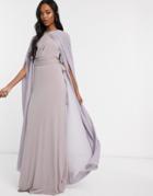 Tfnc Maxi Chiffon Cape In Gray-grey