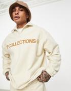 Asos Dark Future Oversized Polo Sweatshirt In Polar Fleece With Logo Applique In Cream - Part Of A Set-white