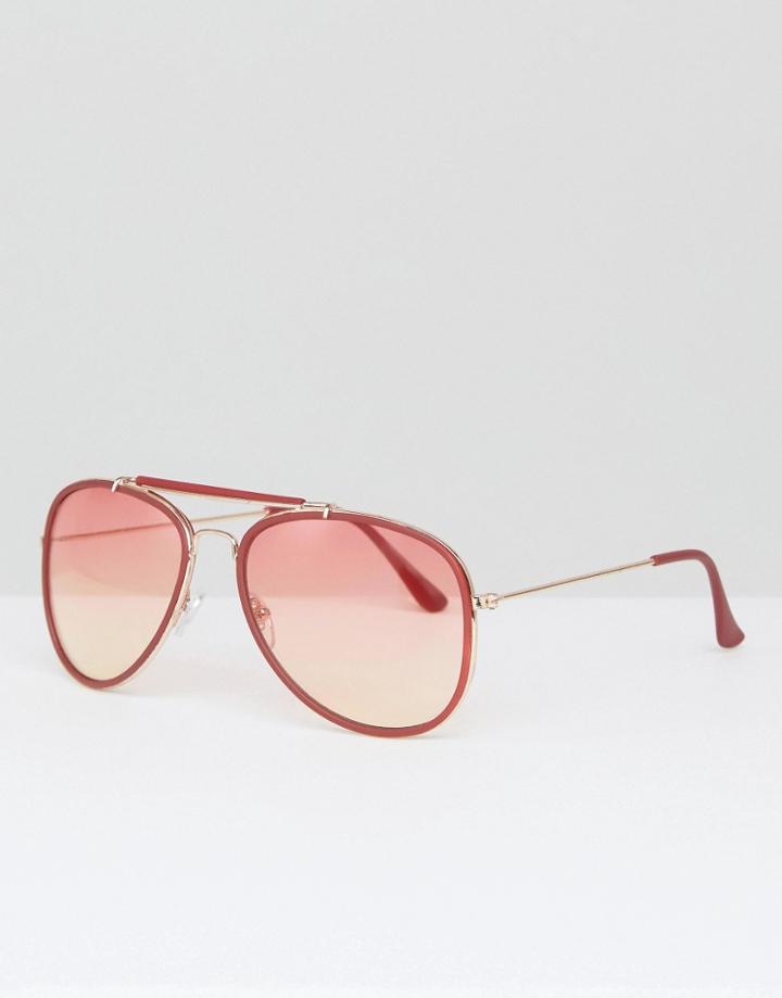 Asos Oversized Aviator Sunglasses In Matt Red With Red Lens - Red