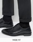 Asos Wide Fit Oxford Brogue Shoes In Black Leather - Black
