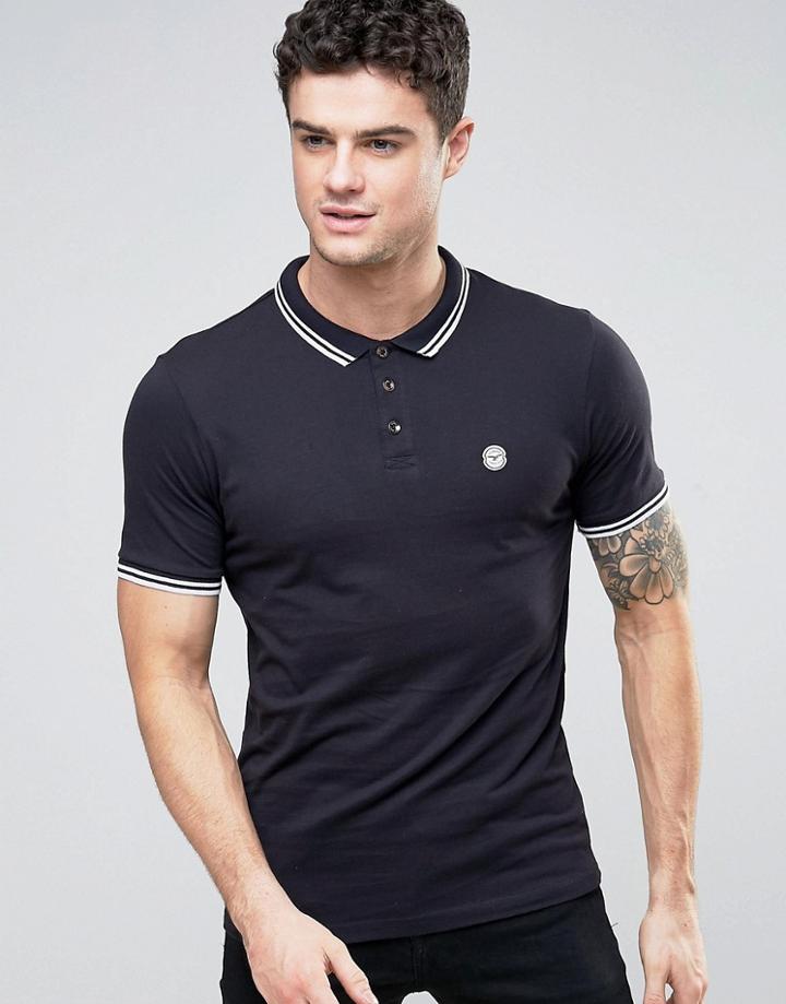 Le Breve Tipping Slim Fit Polo Shirt - Navy