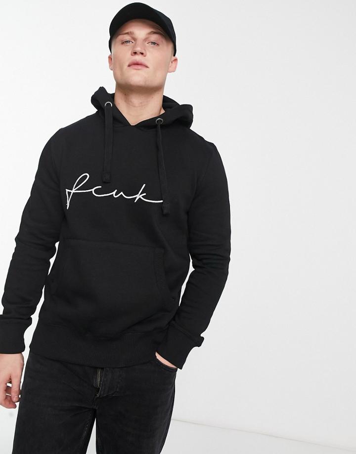 Fcuk Script Logo Overhead Hoodie In Black