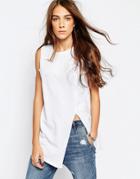 Pull & Bear Sleeveless Shirt With Front Diagonal Slit - White