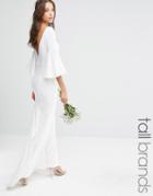 Jarlo Tall Maxi Dress With Bell Sleeve And Button Back Detail - White