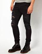 Asos Super Skinny Jeans With Extreme Rips - Black