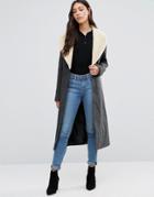 Cooper & Stollbrand Faux Shearling Collar Marl Coat - Gray