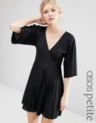 Asos Petite Exclusive Kimono Sleeve Pleated Mini Dress - Black