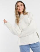 Topshop Funnel Neck Sweater In Oat-white
