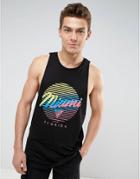 Asos Longline Sleeveless T-shirt With Racer Back & Miami Print - Black