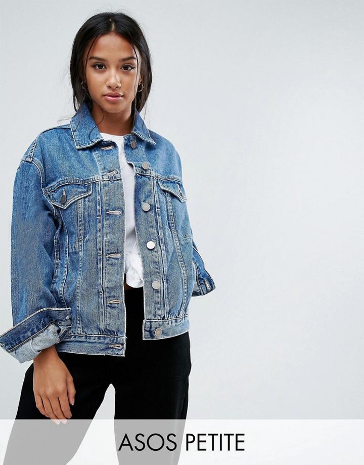 Asos Petite Denim Girlfriend Jacket In Midwash Blue - Blue