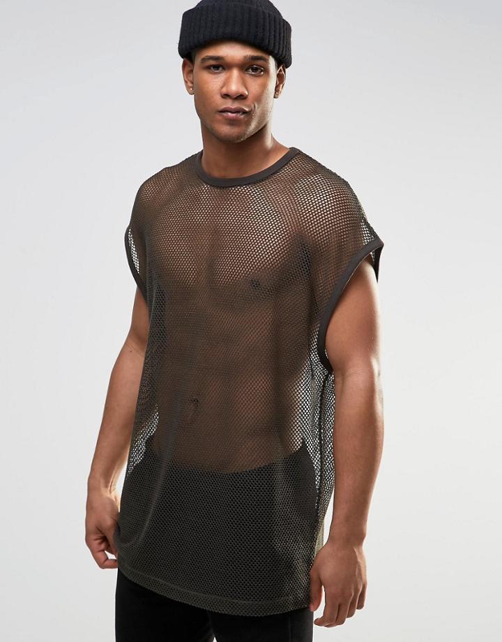 Asos Super Oversized T-shirt In Mesh - Black Ink